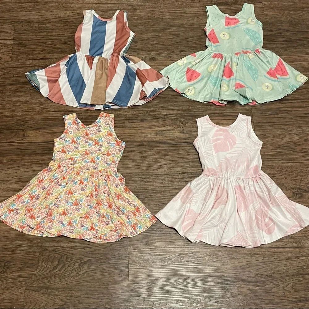 Dot Dot Smile Sleeveless Twirl 4 Dresses Pink Orange Brown Blue Green 12-24 mos - Picture 12 of 13